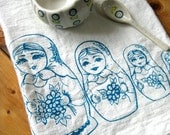 Tea Towel - Screen Printed Organic Cotton Nesting Dolls Flour Sack Towel - Soft and Absorbent - Awesome Kitchen towel