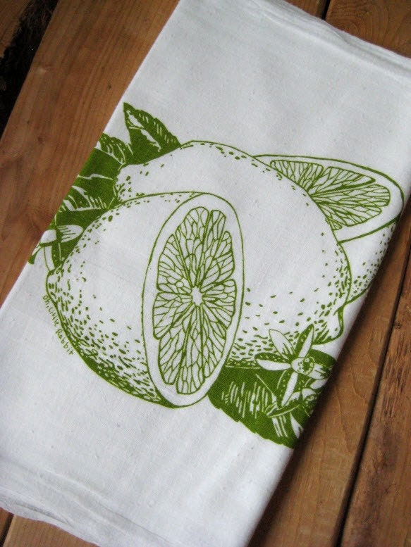 Screen Printed Organic Cotton Citrus Flour Sack Tea Towel - soft and absorbent kitchen towel
