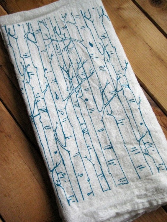 Tea Towel - Screen Printed Organic Cotton Birch Tree Flour Sack Towel - Soft and Absorbent Dish Towel