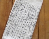 Tea Towel  - Screen Printed Organic Cotton Flour Sack Towel - Birch Tree Illustration - Soft and Absorbent Kitchen Dish Towel