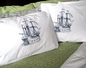 Screen Printed Nautical Pillow Cases (set of 2 standard) - Pirate Ship Pillow Covers - Eco Friendly Bedding - Nautical - ohlittlerabbit Screen Printed Nautical Pillow Cases (set of 2 standard) - Pirate Ship Pillow Covers - Eco Friendly Bedding - Nautical - ohlittlerabbit