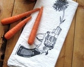 Screen Printed Organic Cotton Revolver and Daisy Flour Sack Tea Towel - Perfect Kitchen Towel for Dishes