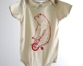 Organic Onesie - Hand Screen Printed American Apparel Baby Onesie - Circus Bear Riding A Bike (You pick size)