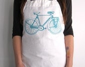 Screen Printed Full Apron - Natural Cotton Twill - Vintage Bicycle Illustration - Eco Friendly - Super Awesome Kitchen Apron - Road Bike