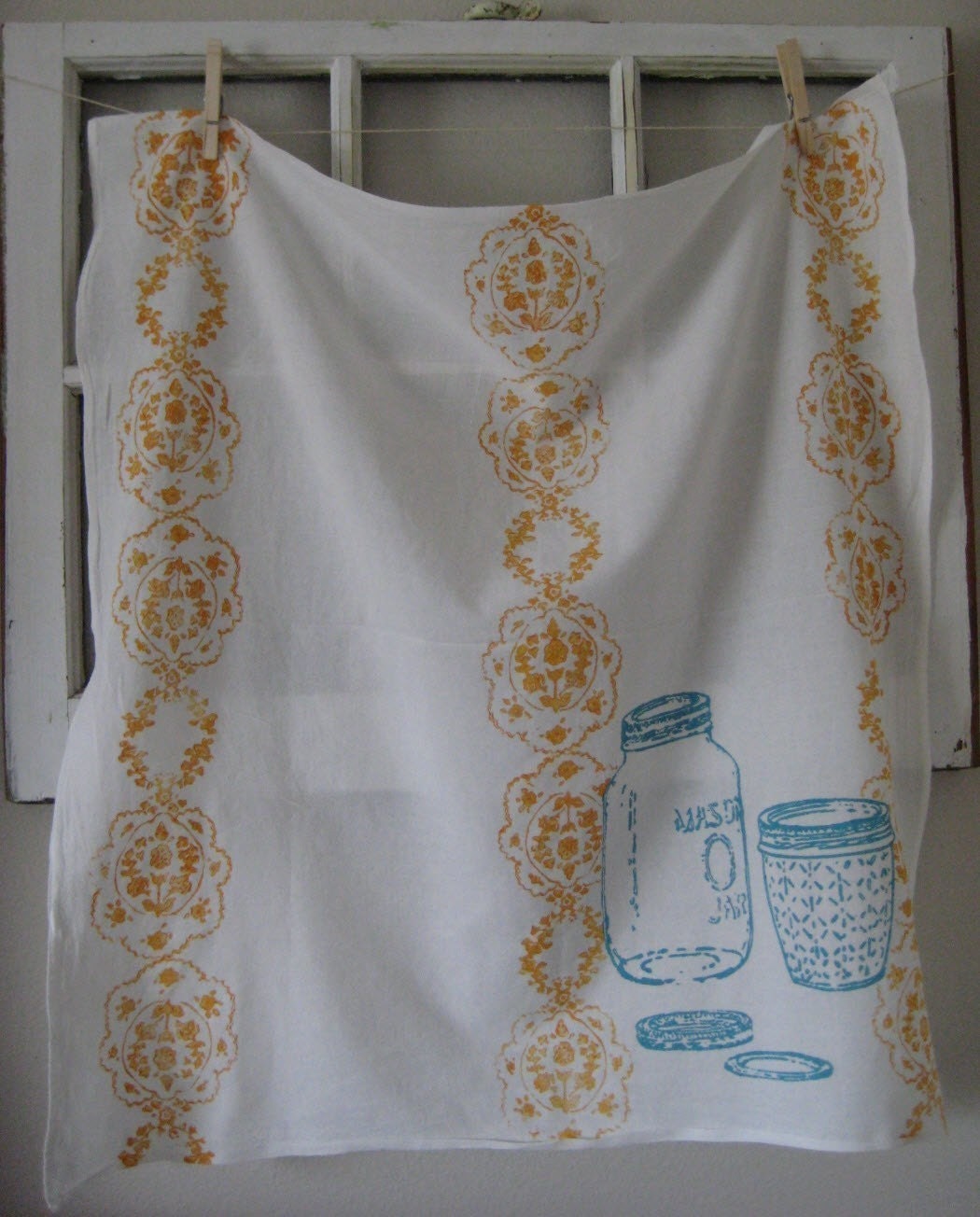 Block Printed Organic Cotton Mason Jar Towel