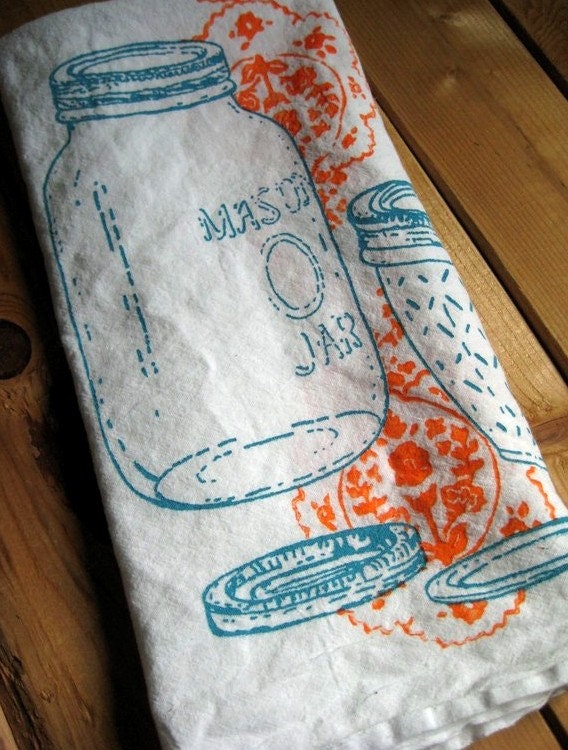 Hand Printed Organic Cotton Mason Jar Flour Sack Towel
