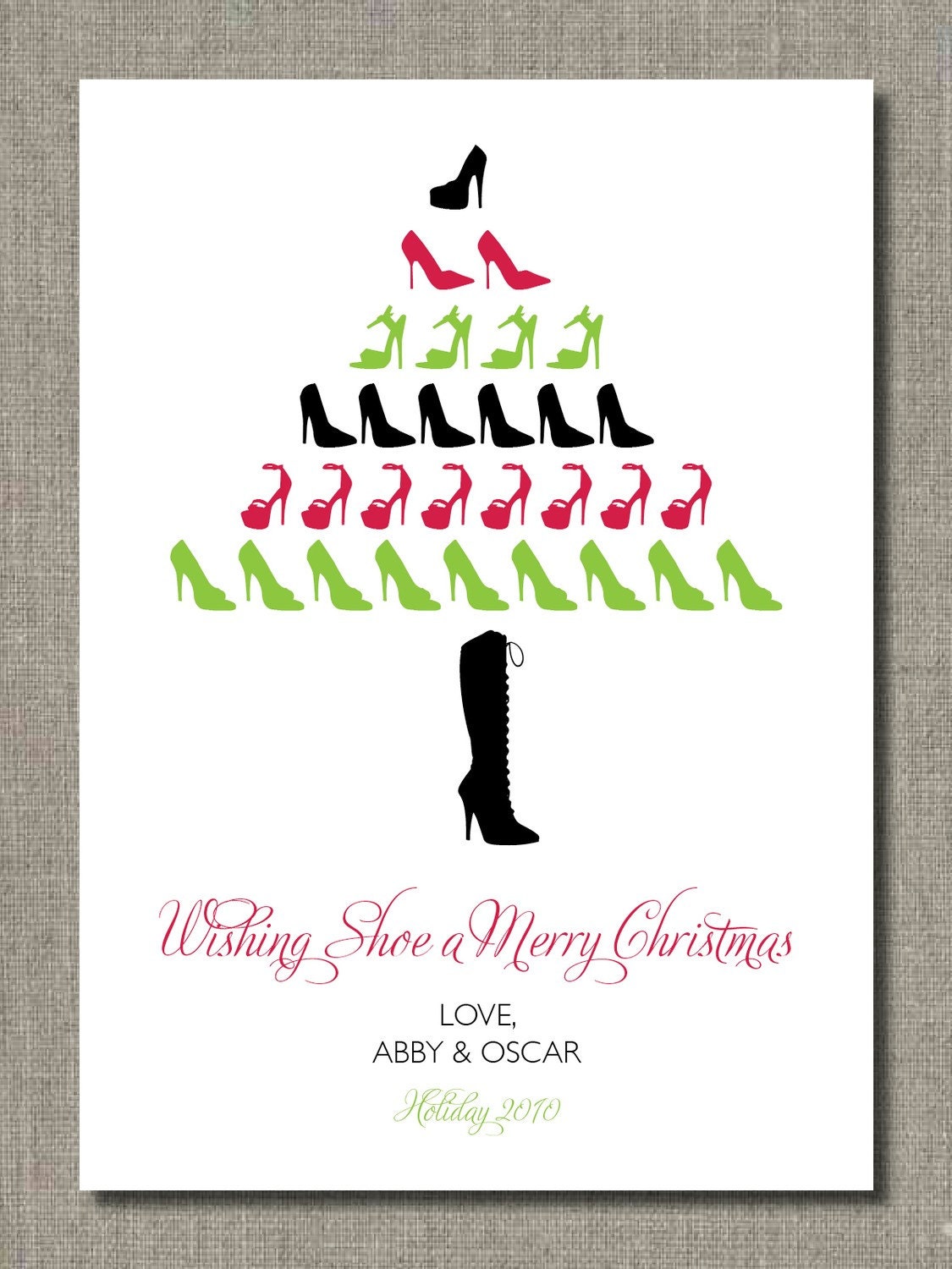 Personalized Holiday Card - Wishing Shoe Greeting - Set of 12 flat cards Il_170x135