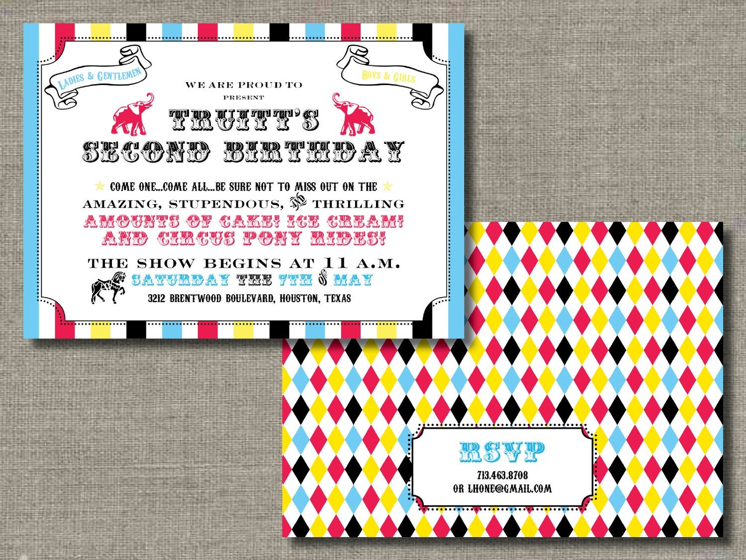 Multi-Colored Circus Party - Double-Sided Printable Invitation by Flair Designery Il_170x135
