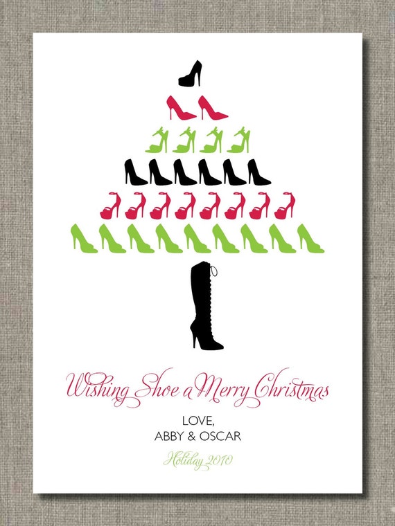 Personalized Holiday Card - Wishing Shoe Greeting - Set of 12 flat cards Il_570xn