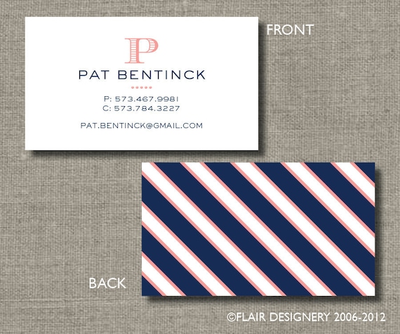 Calling Cards, Call Me Cards, Business Cards - Set of 100 - Hampton Stripe by Flair Designery Il_570xn