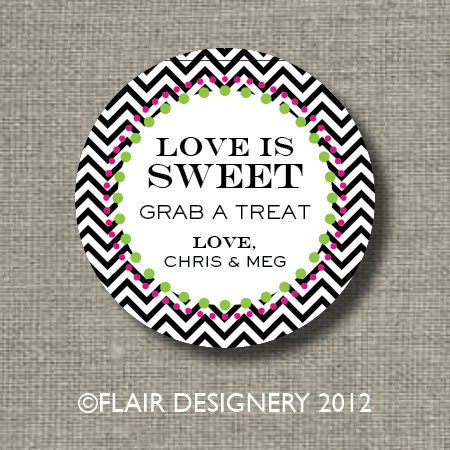 Custom LOVE IS SWEET Wedding Stickers - Set of 60 labels - You Choose Fonts, Pattern and Colors from Flair Designery Il_570xn