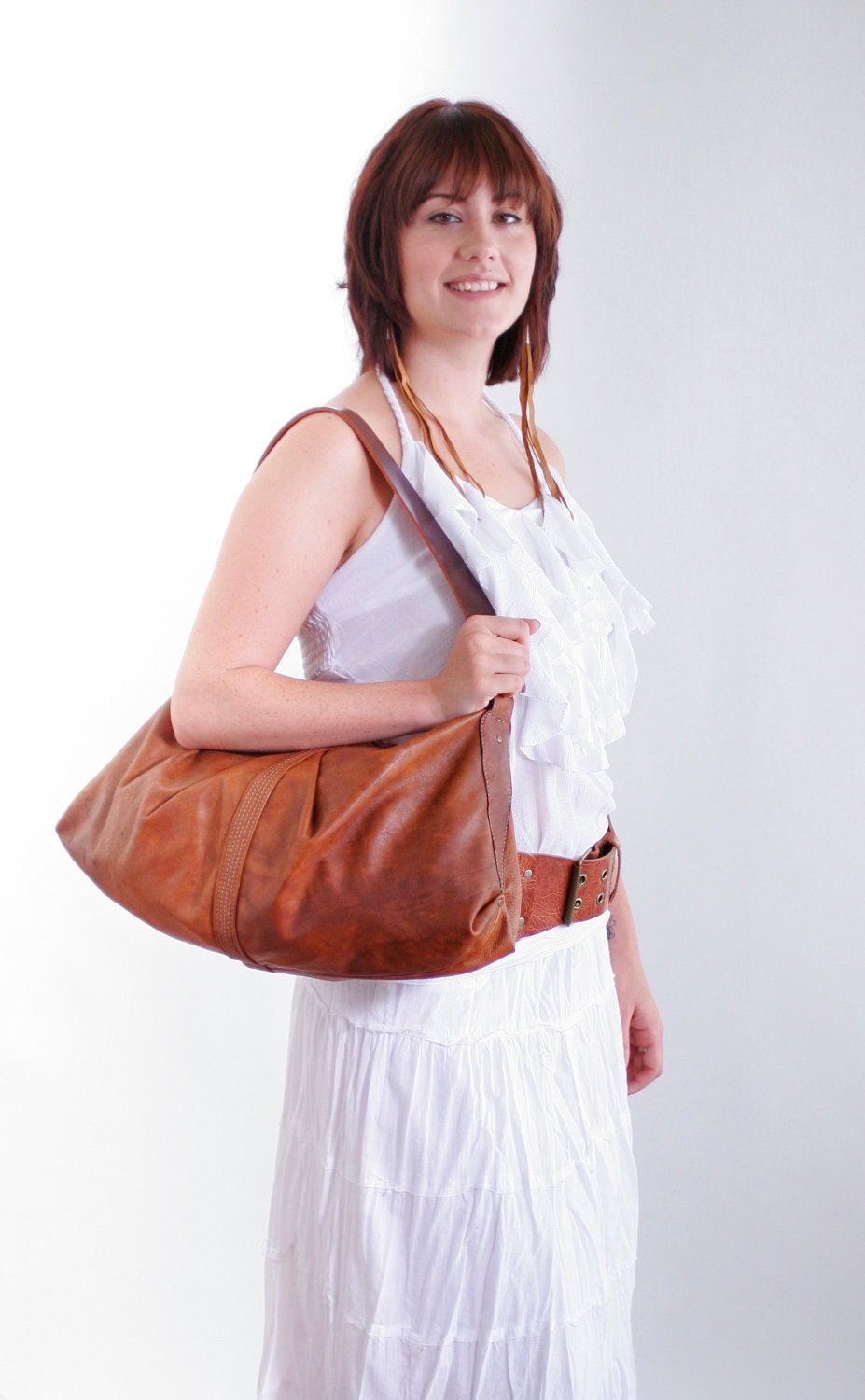 Boho Chic Soft Leather Hobo - Vintage Cognac Brown