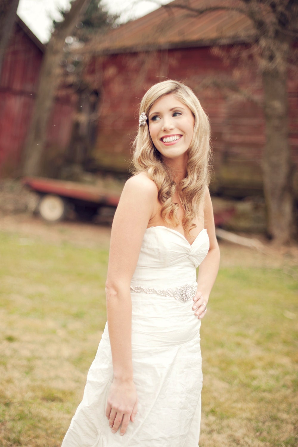 LUSH Rhinestone and Beaded Silver Sash Belt SALE