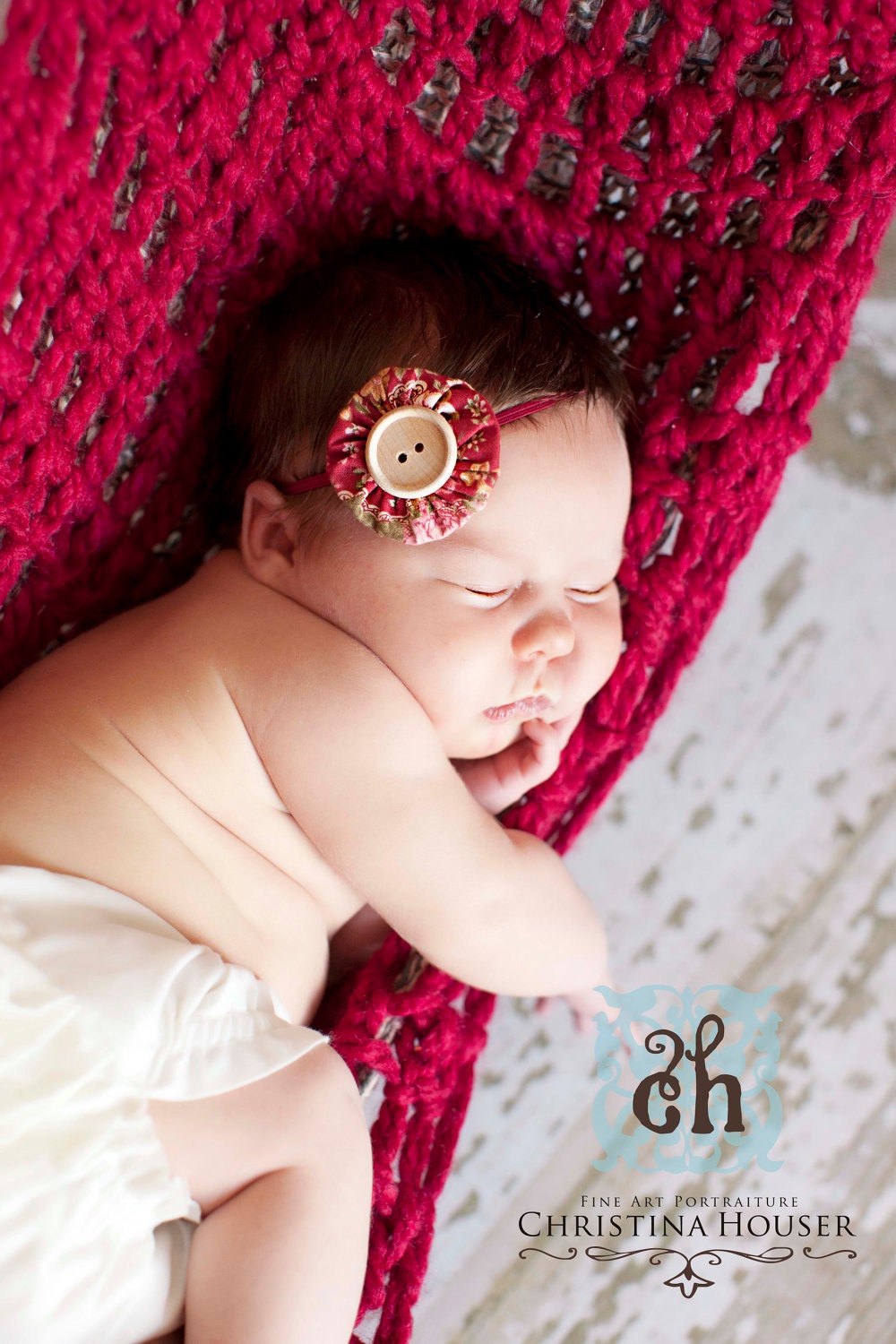 Red Floral Yoyo Headband