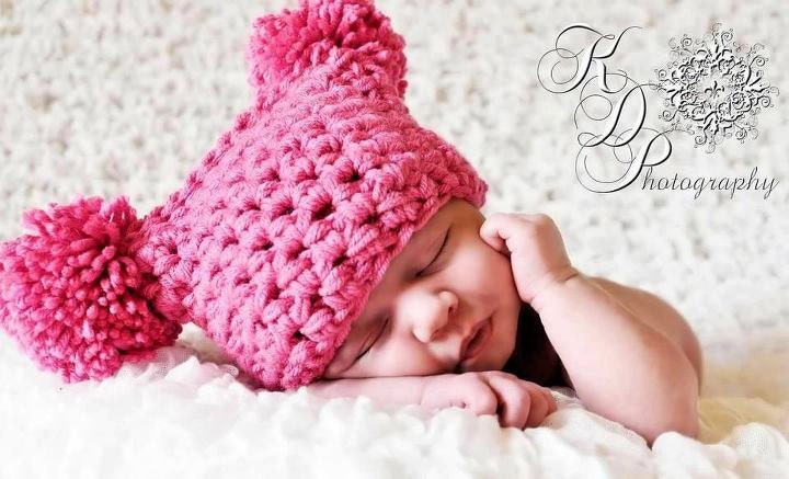 Bright Pink Newborn Pom Pom Sack Hat