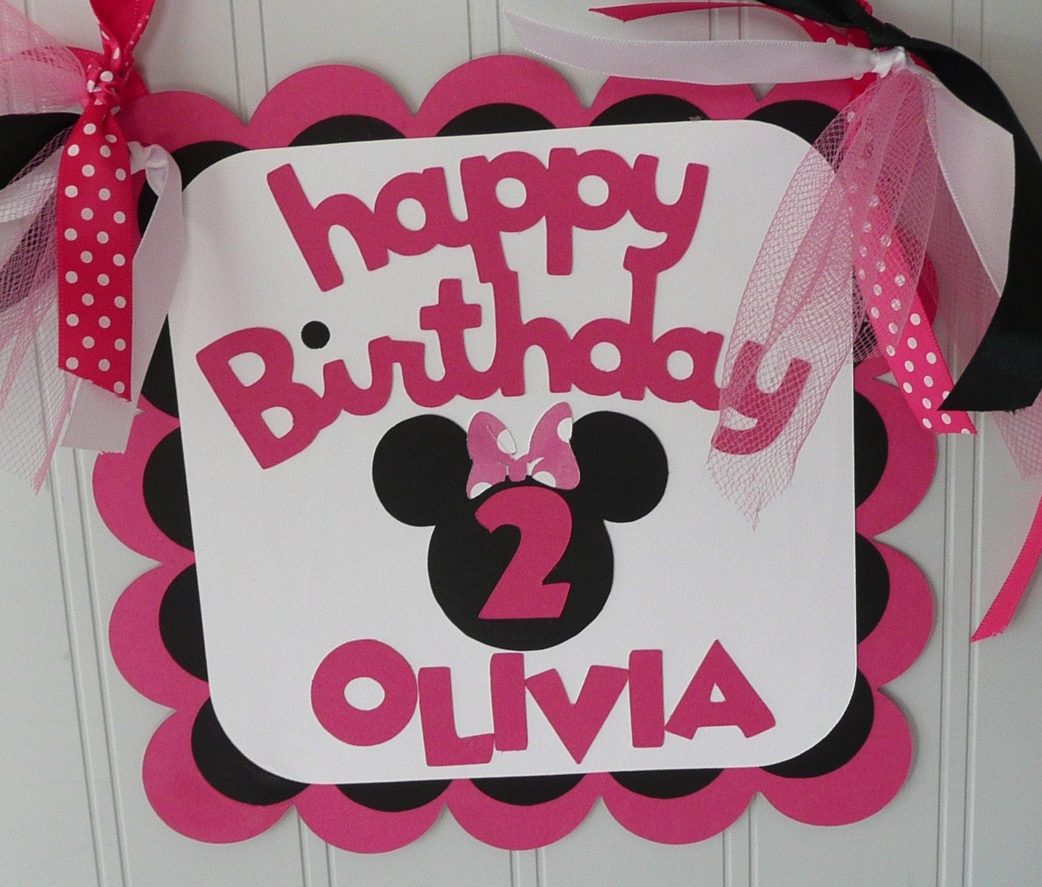 Minnie Mouse Door Sign - Pink/Black