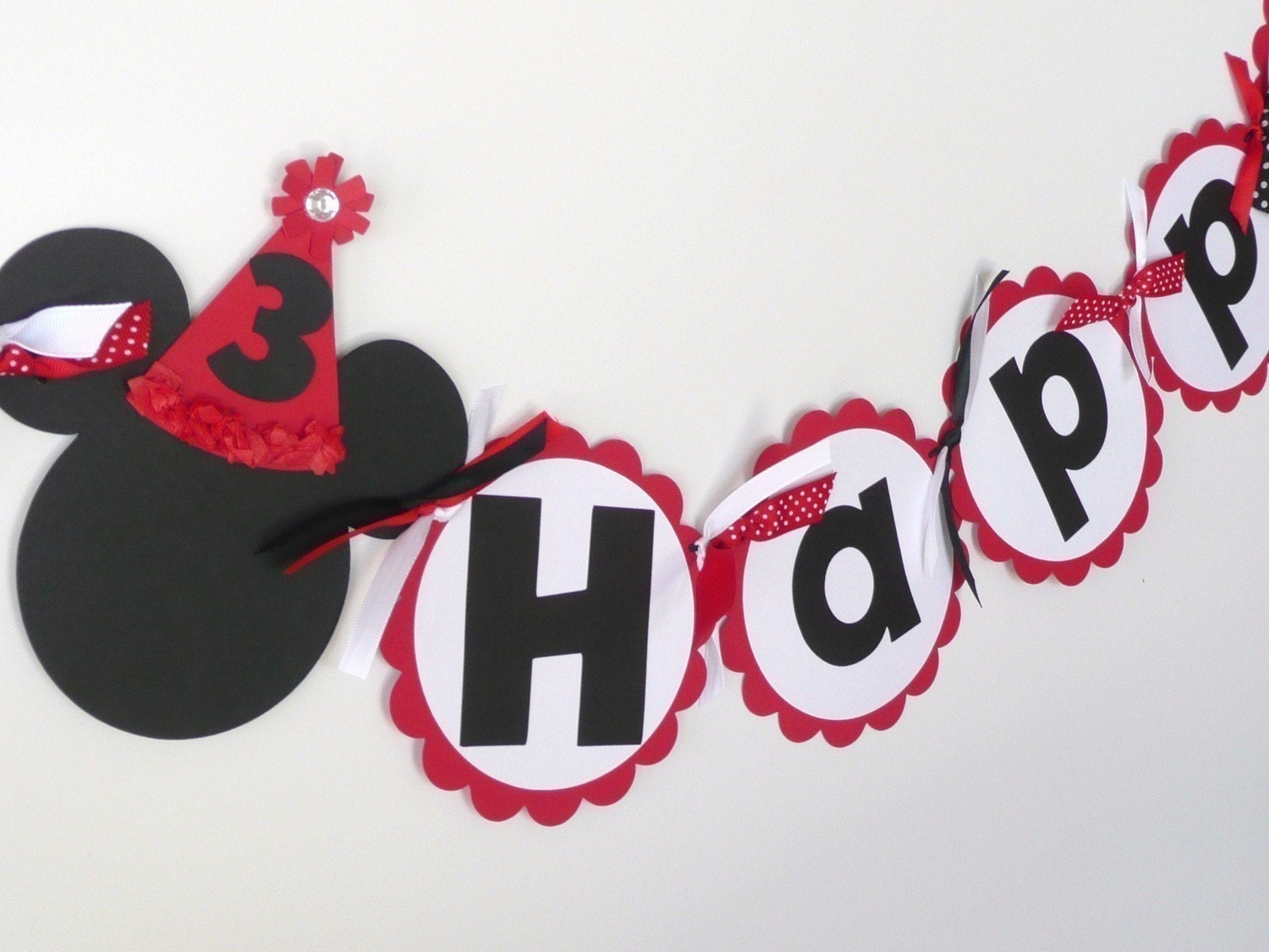 Minnie Mouse Birthday Banner - customized with childs age Red/Black