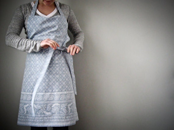 RESERVED Farmers Fresh Womens Apron / blue chambray and white print
