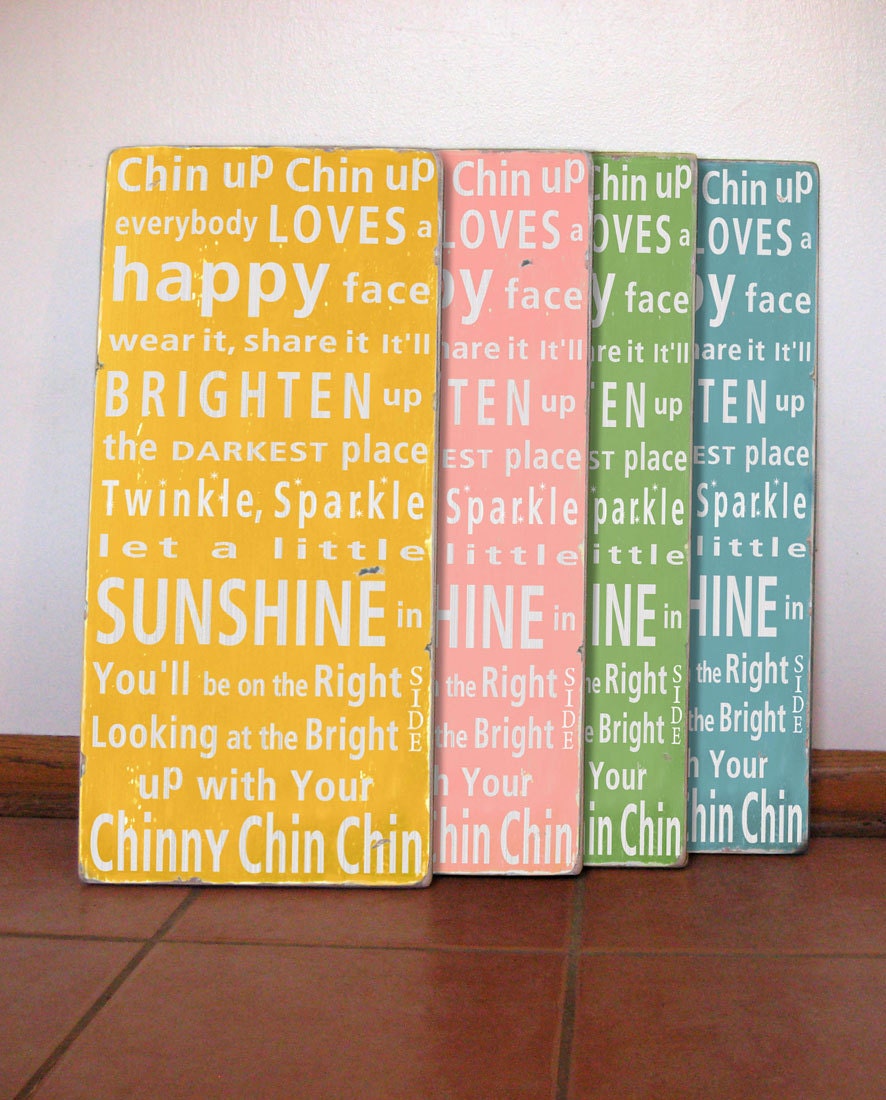 NEW -Chin Up Chin Up Everybody Loves a Happy Face- Typography Word Art Sign - The Perfect Sign for a Baby's Nursery or a Playroom