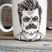 SALE Ron Swanson Manly Man Tribute Coffee Mug / Manly Parks and Recs Hand Painted Coffee MMMug