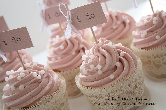 I Do Cupcake Sticks - blush pink and ivory
