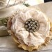 Ivory Lace Rhinestone Button Floral French Barrette