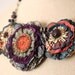 Colorful Fabric Flower Necklace, Teal Blue, Red, Violet Purple, Gold