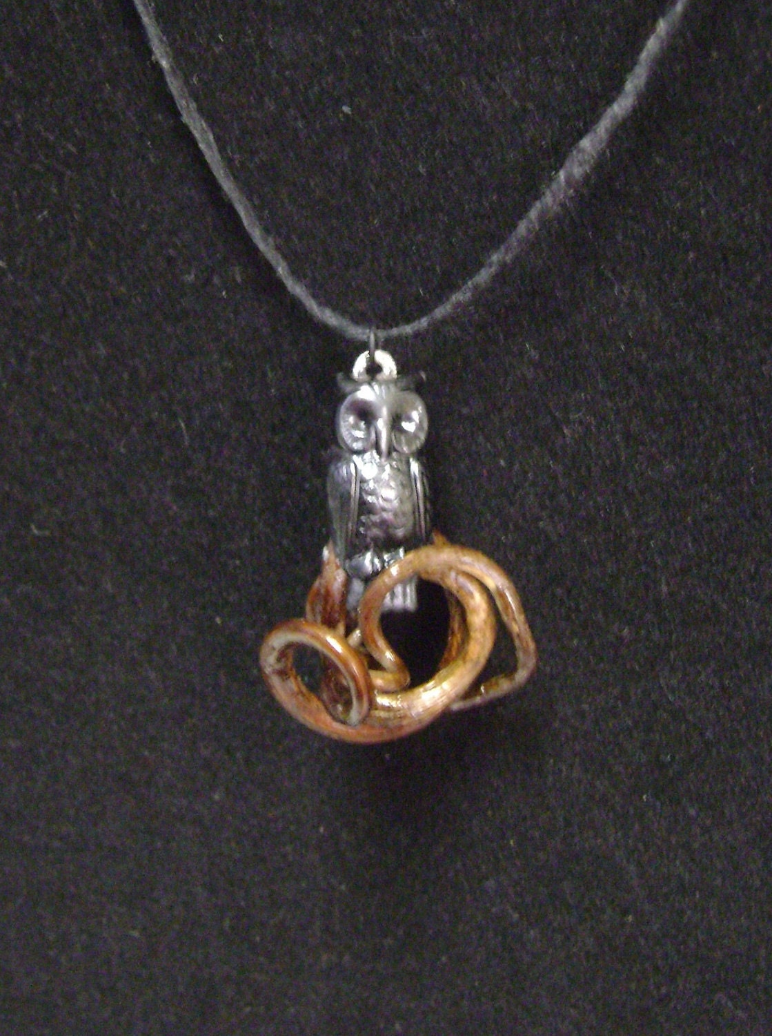 Owl on a Limb- wood vine and tin owl pendant