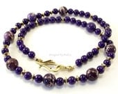Deep Purple Fossil and Variscite Necklace and Earring Set