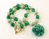 Fun In the Sun Island Jade Flower Pendant Necklace and Earring Set