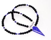 Mens Beaded Blackstone and Blue Variscite Necklace
