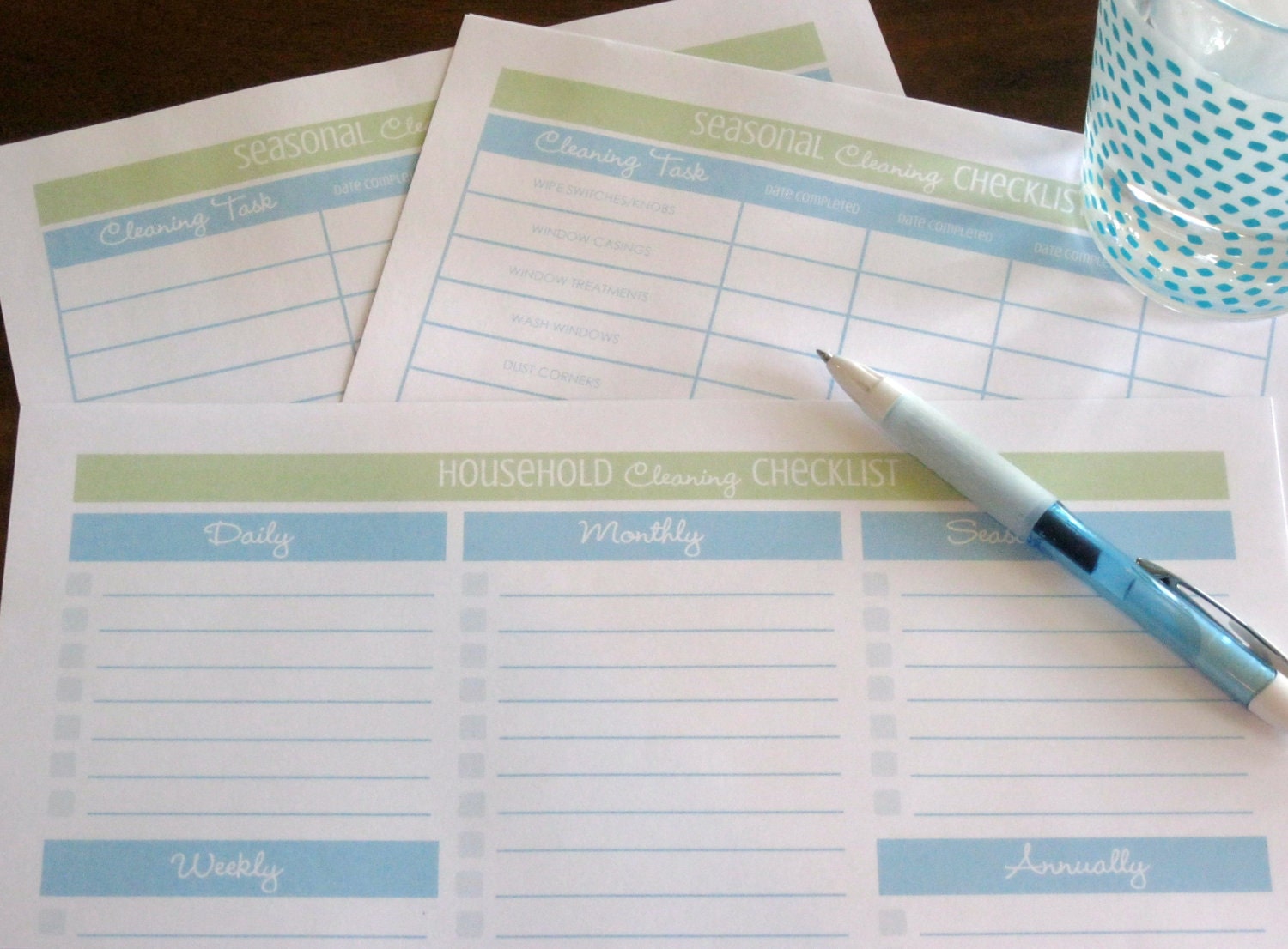 The Cleaning Kit   - Aqua and Lime - 6 documents - INSTANT DOWNLOAD