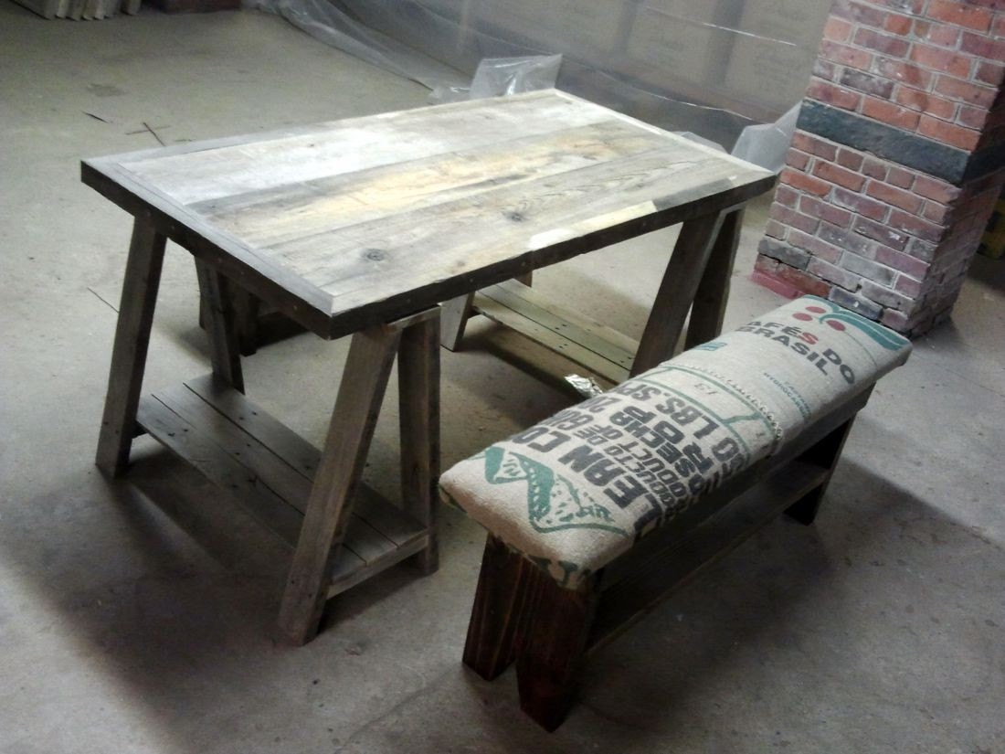 Reclaimed wood and recycled coffee sack dining set
