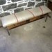 Reclaimed wood and recycled coffee sack bench with straight iron legs