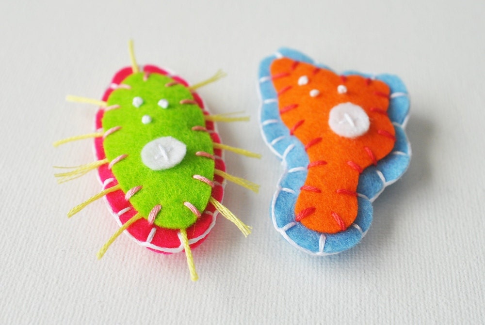 Neon Microbe Magnet Pair - Amoeba and Paramecium Felt Magnets - Science Biology Microbiology Geeky