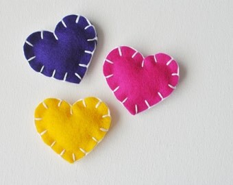 Heart Magnet Set in "Sunset" - 3 Handmade Felt Magnets - Love Jewel Tones - Housewarming Gift