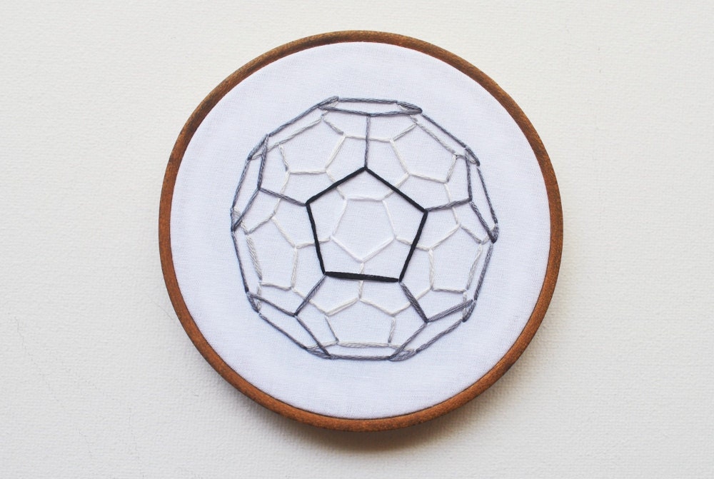 Buckyball Carbon Sphere - Embroidery Hoop Art - Geometric Chemistry Science Minimal Industrial