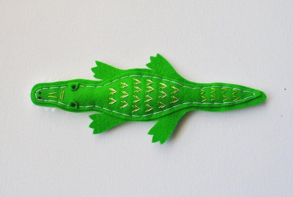 Earth Day - Renewable Fiber - American Alligator Stuffed Wool Animal - Cute Soft Sculpture Toy - Felt Plush - Spring Green