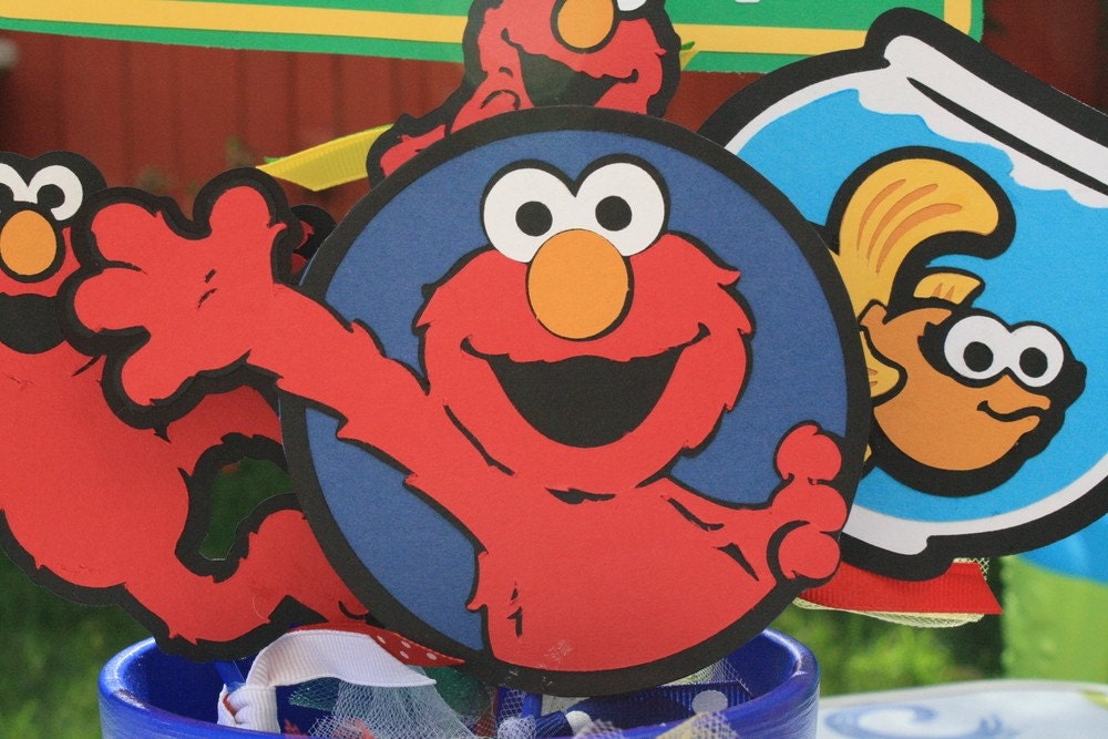 Sesame Street Elmo Character Party Bucket/ Centerpiece With Personalized Sesame Street Sign