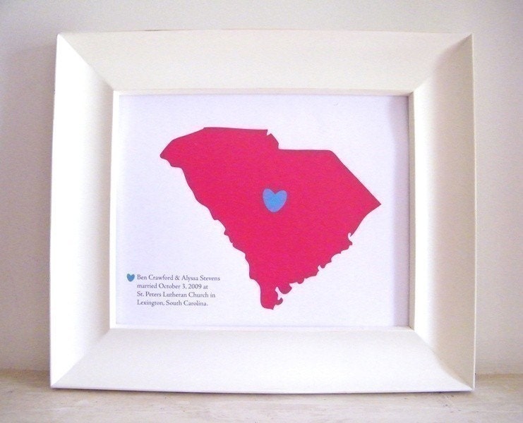 Wedding Gift for Couple - Custom Personalized Map 8x10 Print - engagement or anniversary gift