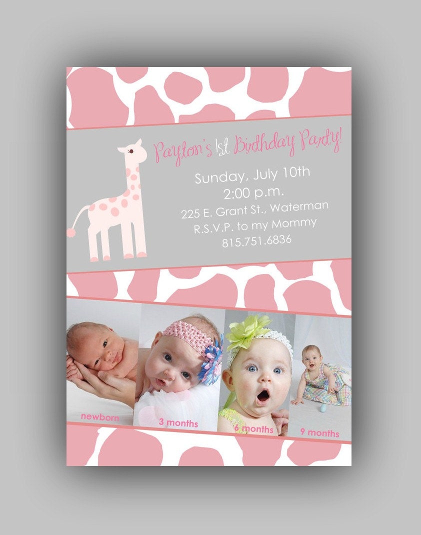 Giraffe Themed Birthday Party Invitation - Digital File Il_570xn