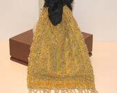 Vintage Mustard Yellow Crocheted Knit Purse with Clear Beads