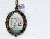 Elephant Vintage Art Pendant Necklace - The Little Blue Elephant