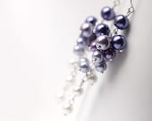 Ombre Purple Wedding Bridesmaid Jewelry Pearl Cluster Long Earrings Gradient Color from Dark Purple to White