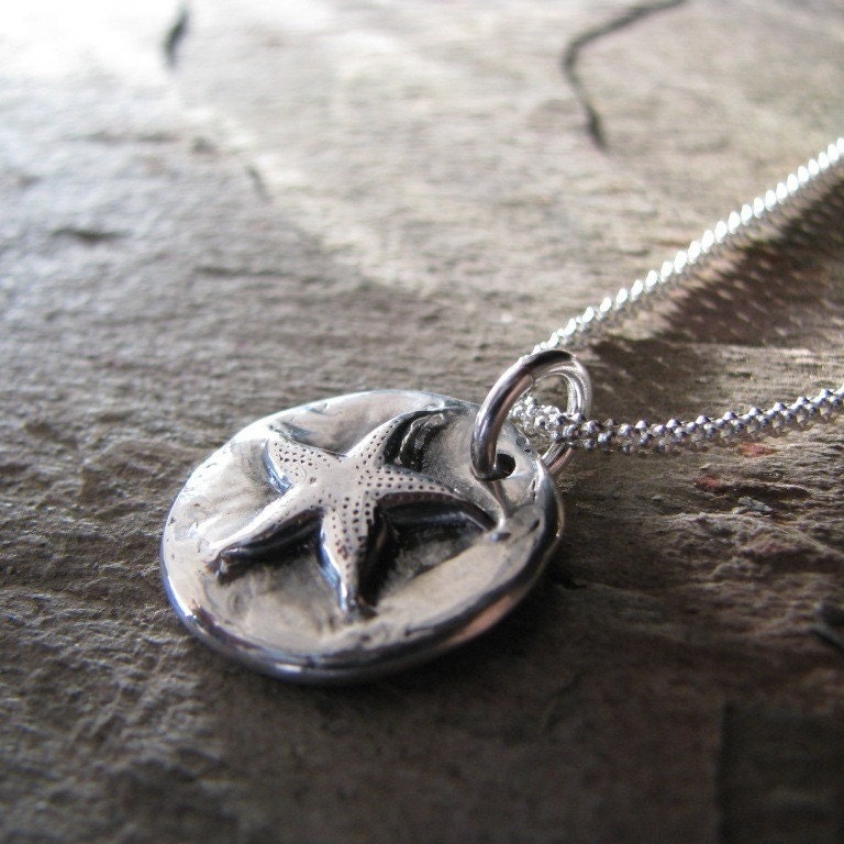 Sea Star, PMC Artisan Pendant, Handmade Charm in Fine Silver with Sterling Finding