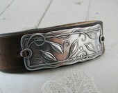 Everlasting, Handmade PMC Fine Silver Link with Leather Cuff Bracelet
