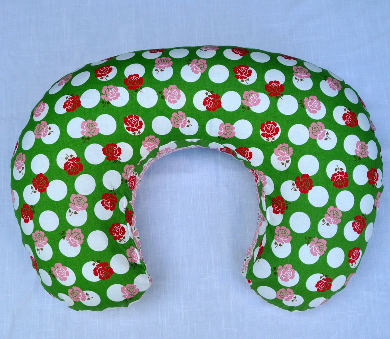 Boppy Nursing Pillow Cover Green Rose Dots and Pink - Personalization Available