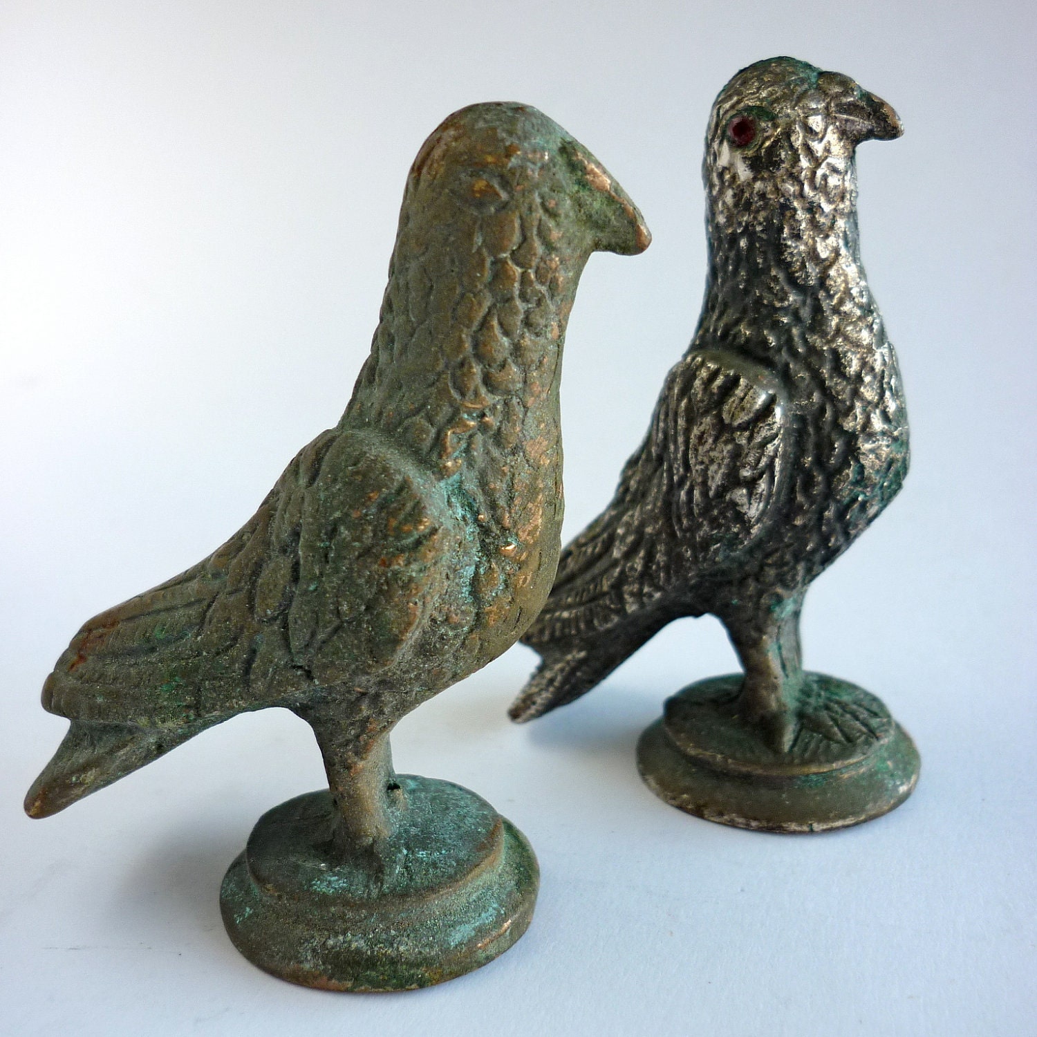 2 Vintage Pigeons in Metal Brass