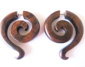 Large brown wooden fake gauge earrings