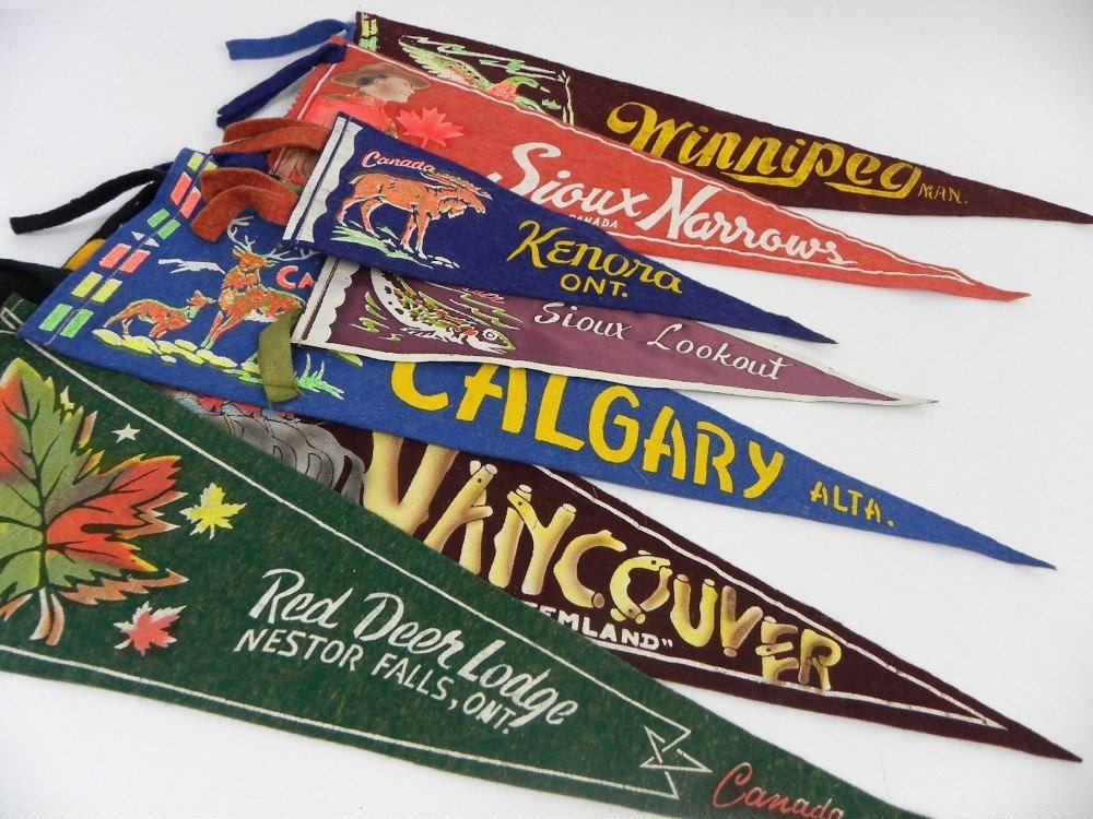 Canada Oh Canada, Vintage Canadian Felt Souvenir Pennants, 1960's-70's